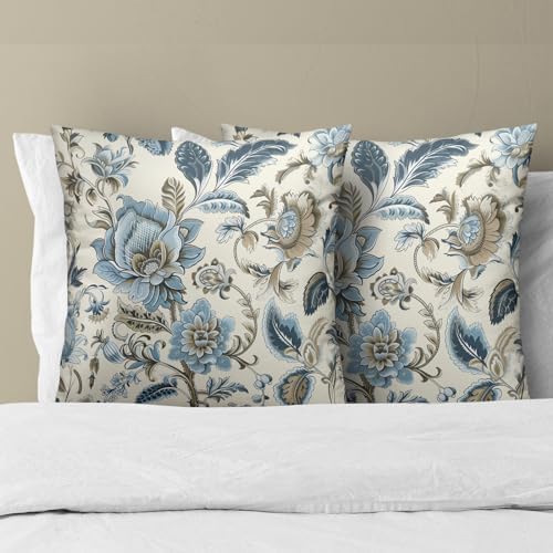 Kawani Blue Flowers Chinoiserie Throw Pillow Cover 20x20 Inch Pack of