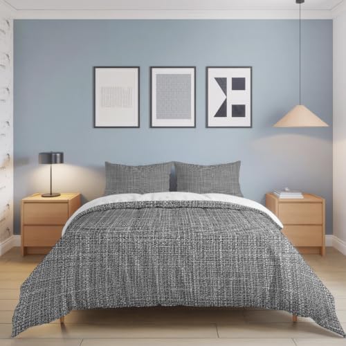 Medium Gray Linen Texture California King Duvet Cover Set - 4 Pcs