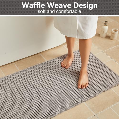 Triohero Waffle Runner Rug Bathroom, Long Boho Bath Mat, 24x60 Light