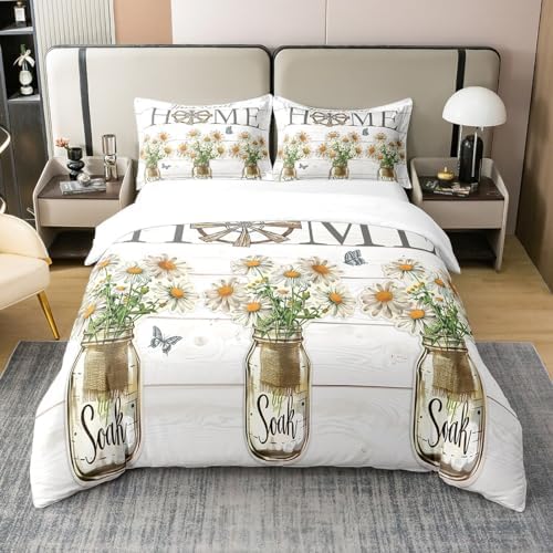 Erosebridal Spring Daisy 100% Cotton Comforter Cover,Retro Floral