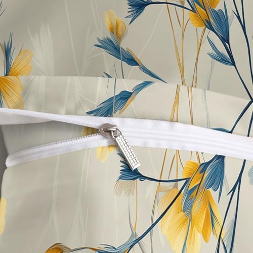 Plant Wildflowers Duvet Cover King, Minimalism Bedding Set 3 Piece
