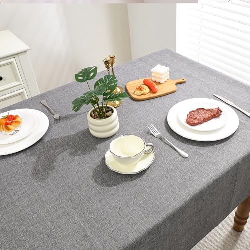 Grey Tablecloth, Faux Linen Water-Resistant Table Cover