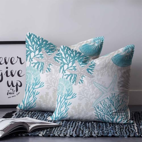 20x20 Pillow Covers Set of 2, Turquoise Coastal Throw Pillow Covers