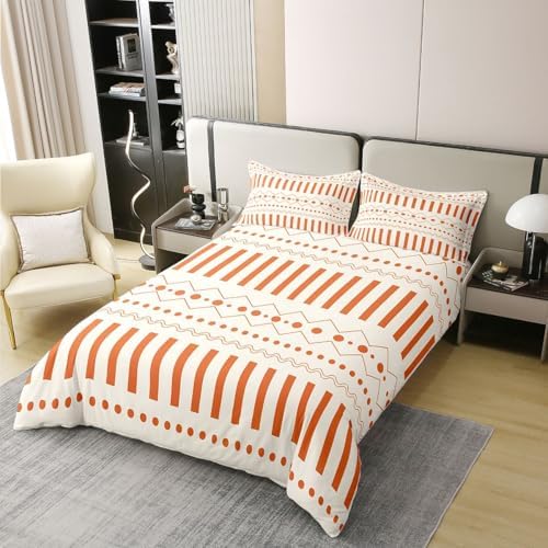 jejeloiu Boho Duvet Cover 100% Cotton Queen Size Modern Geometric