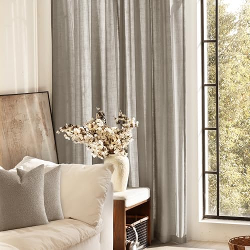 Taupe Linen Curtains 96 inches Long for Living Room Back Tab Rustic