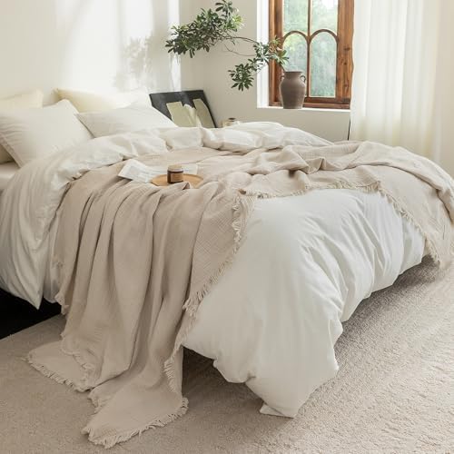 FOSSA Muslin Blanket 4-Layer 100% Cotton Gauze Blanket with Fringe