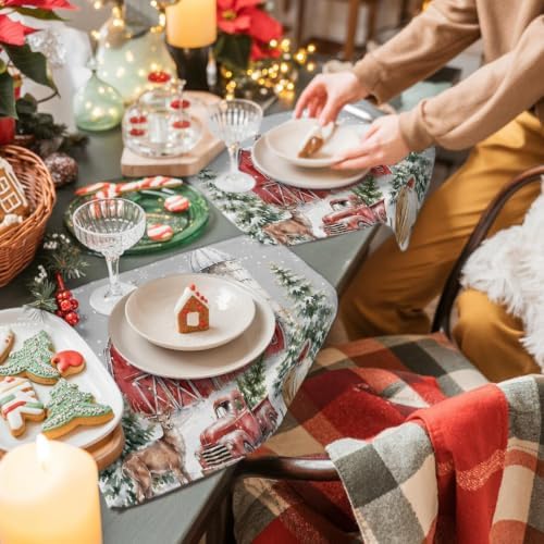 Gray Christmas Placemats Set of 8, Cotton Linen Fabric Place Mats