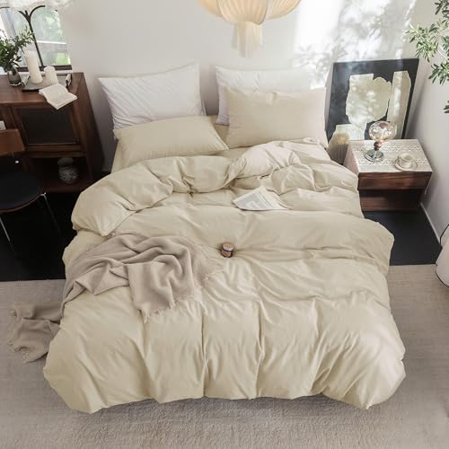 FOSSA Duvet Cover Set 100% Washed Cotton Linen Feel Super Soft