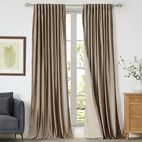 PRIMROSE Blackout Taupe Velvet Curtains 72 inch Long for Living