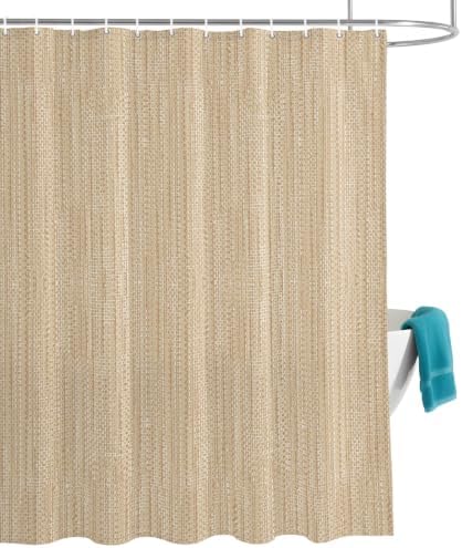 Light Khaki Linen Texture Shower Curtain 84 Inches Long Rustic Solid