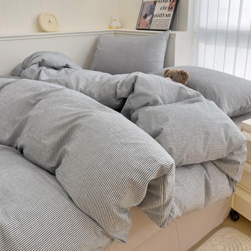 Striped Duvet Cover Set 100% Cotton,King(104"x90"),Grey Pinstripes