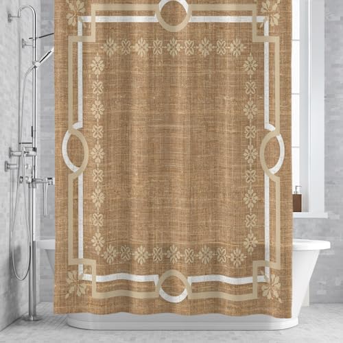 QueenKer Brown Double Lines Shower Curtain Modern Linen Texture