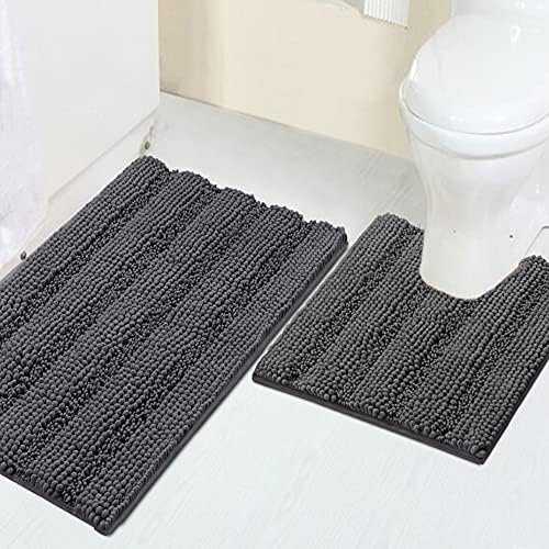 2 Piece Bathroom Rug Set with Toilet Mat, Soft Absorbent Chenille