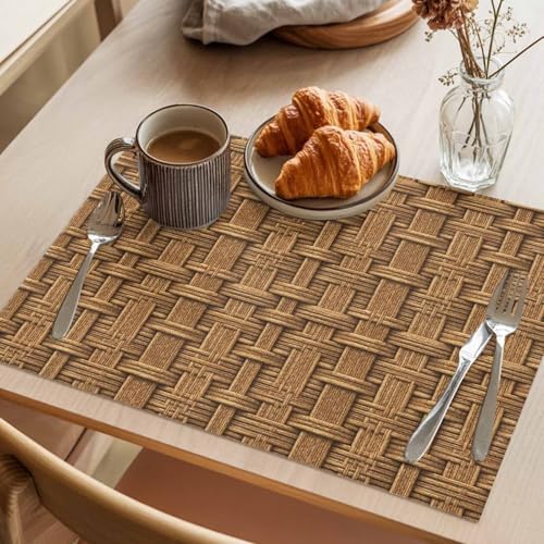 Placemats Set of 8, Vintage Rattan Woven Placemat, Linen Place Mats