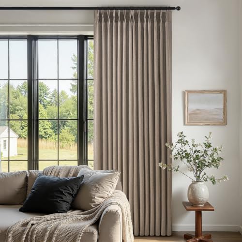84 Inches Taupe Pinch Pleated Curtains 2 Panels Linen Textured
