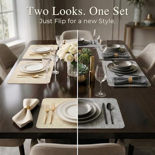 Faux Leather Placemats Set of 6, Reversible Luxury Table Mats