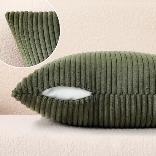 Mecatny Corduroy Fall Throw Pillow Covers 22x22 Set of 2 Olive Green
