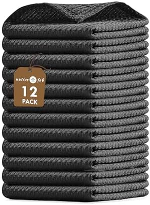 Native Fab 12 Pack Cotton Dish Cloths - Absorbent, Quick Drying