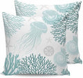 Pillow Covers 20x20 Set of 2, Teal Green Coastal Square Throw Pillow
