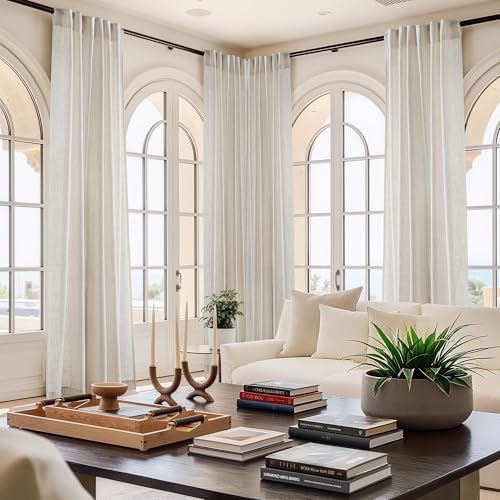 NICETOWN Linen Long Curtains 120 Inch Length 2 Panels Set for Living