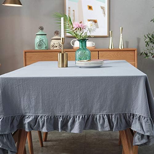 HAIRUO Cotton Linen Solid Color Tablecloth Farmhouse Dining Grey