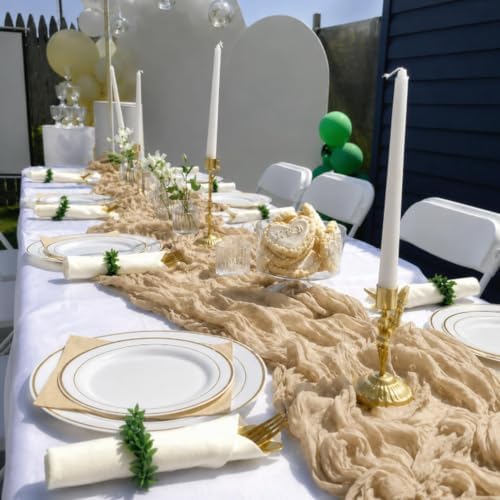 10 Pack Beige Cheesecloth Table Runners, 10FT (22×120 Inch) Boho Gauze