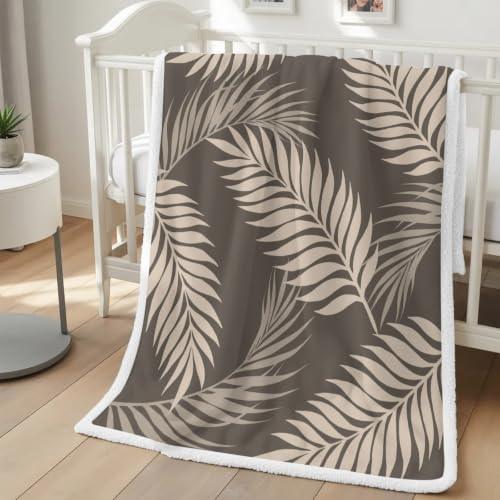 Fleece Sherpa Bed Blankets, Rustic Palm Leaves Microfiber Plush