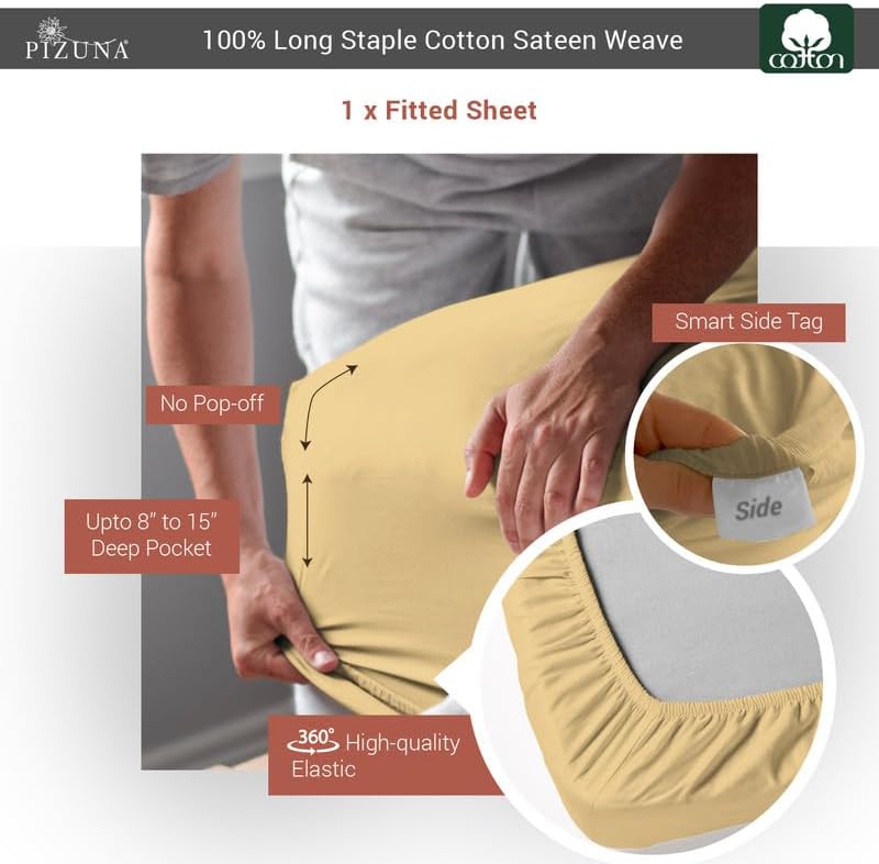 Pizuna Full Cotton Fitted Sheet 400 Thread Count Tan