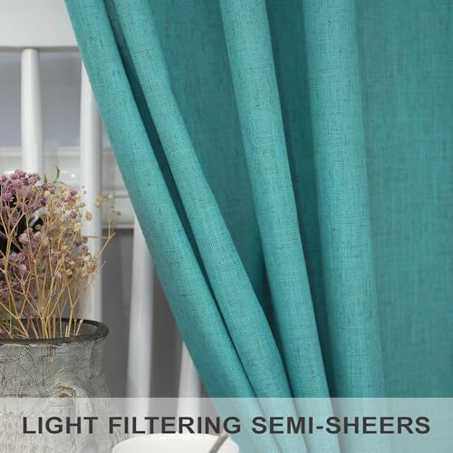 Pitalk Light Filtering Teal Sheer Curtains 108 Inches Long 2 Panels