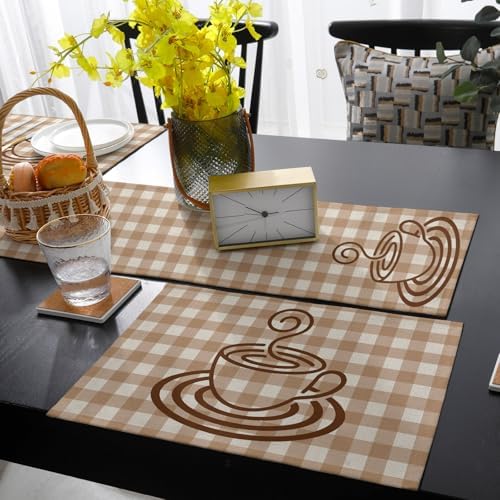 Beige Coffee Table Runner and Placemats for Dining Table,Burlap Coffee