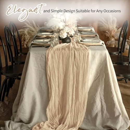 14 Pack Beige Cheesecloth Table Runner 17x108 Inch Semi Sheer Boho