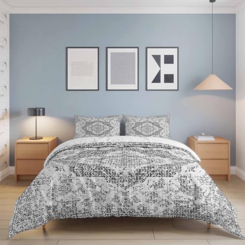 Grey Boho Full Duvet Cover Set - 4 Pcs Comforter Cover Bedding Sets