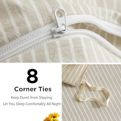 Striped Duvet Cover Set King Size 3 Pcs Breathable Durable 100% Washed