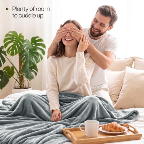 Soft Fleece Blanket for Bed Queen Size Cool Grey (90x90 Inch)