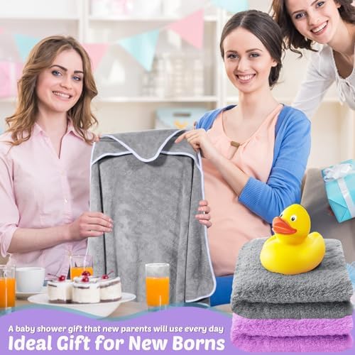 Chumia 6 Pack 30 x 30 in Hooded Baby Bath Towels, Grey/Beige/Purple