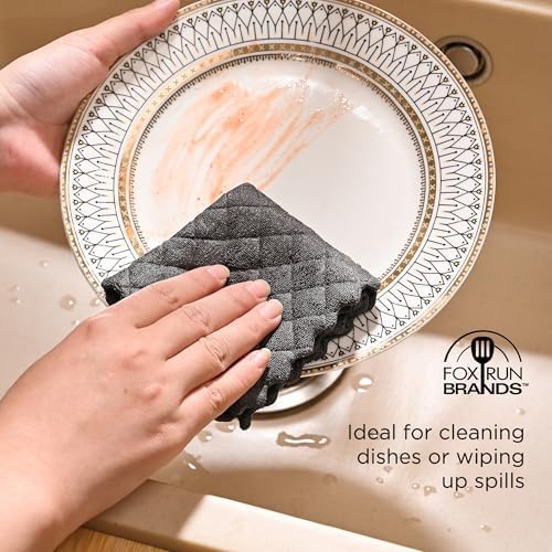 Fox Run Gray Quilted Microfiber Dish Cloths, Set of 3 Reusable Kitchen
