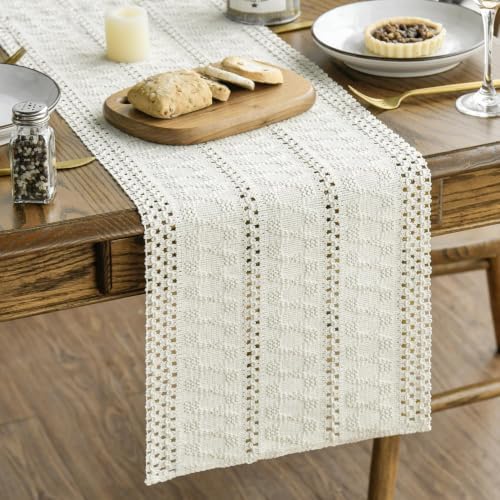 Artoid Mode Beige Woven Farmhouse Hollow Table Runner 12x36 Inch