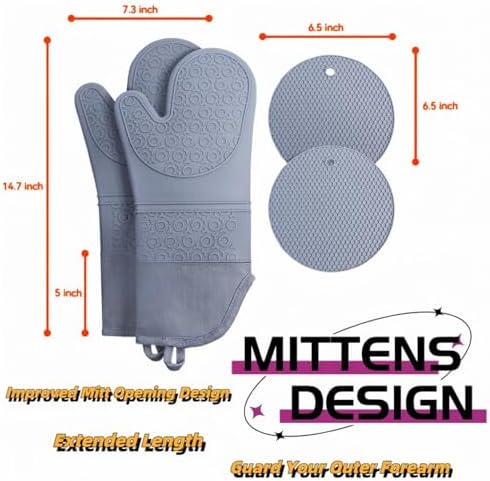 Extra Long Oven Mitts with Quilted Lining, Mini Oven Mitts and Hot Pad