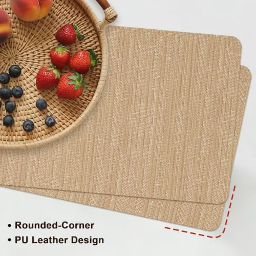 Minimalist Light Brown Leather Placemats Set of 6,12x18