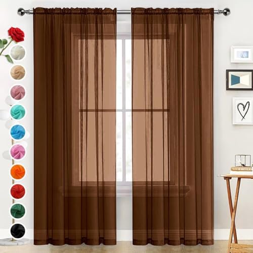 SpaceDresser Basic Rod Pocket Sheer Voile Window Curtain Panels Brown