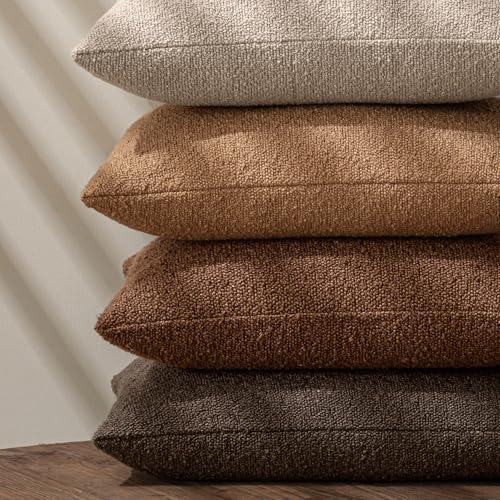 MIULEE 22x22 Decorative Euro Sham Boucle Couch Pillow Covers Brown