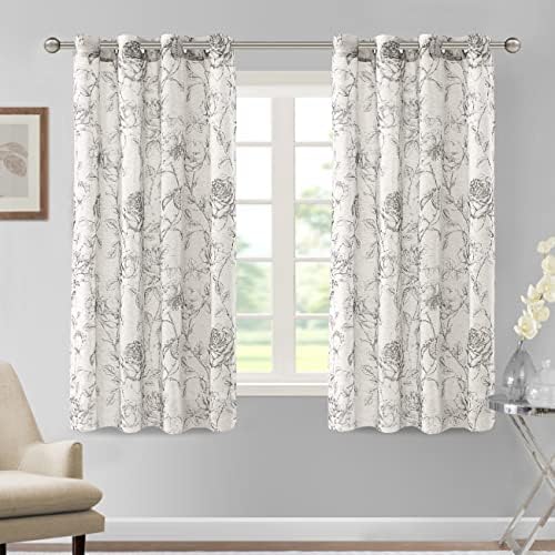 H.VERSAILTEX Boho Floral Linen Curtains, Semi Sheer Light Filtering