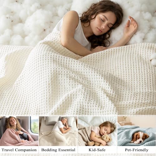Exclusivo Mezcla 100% Cotton Blanket King Size for Bed, Ivory