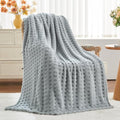 NEWCOSPLAY 3D Waffle Checkered Flannel Throw Blanket, Light Grey