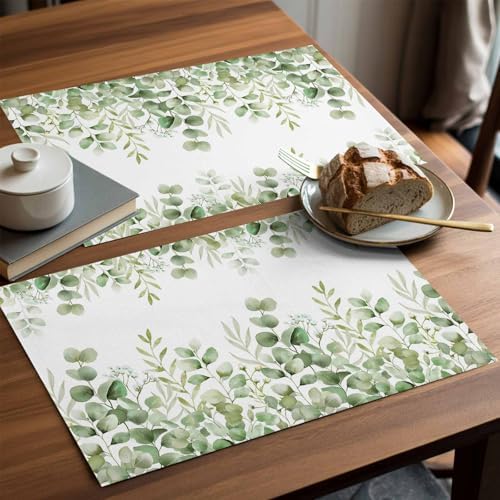 Placemats Set of 8, Light Green Eucalyptus Leaves Woven Placemat
