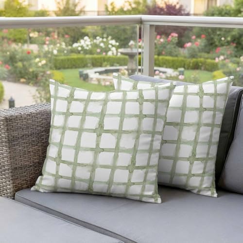 Outdoor Throw Pillow Covers,Retro Geometric Sage Green Check