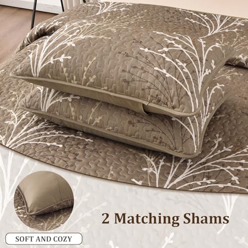 DJY Brown Quilt Set King Size Branch Botanical Bedspread Coverlet Set