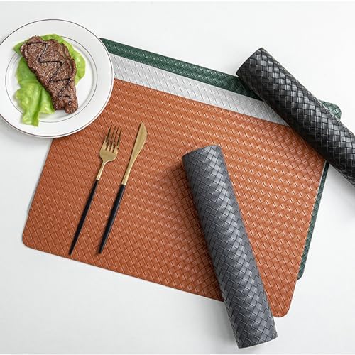 Faux Leather Placemats Set of 4, Double-Sides Woven Washable Dining