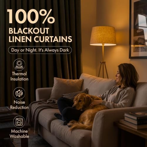 MIULEE Pinch Pleated Blackout Linen Curtains Dutch Cocoa 2 Panels