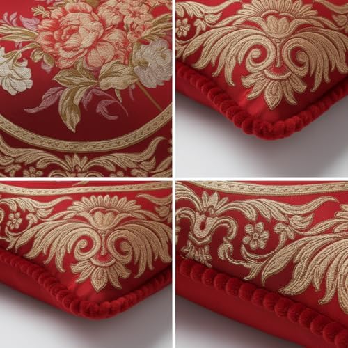 Embroidered Pillow Covers Set of 2, Jacquard Vintage Floral Pillow